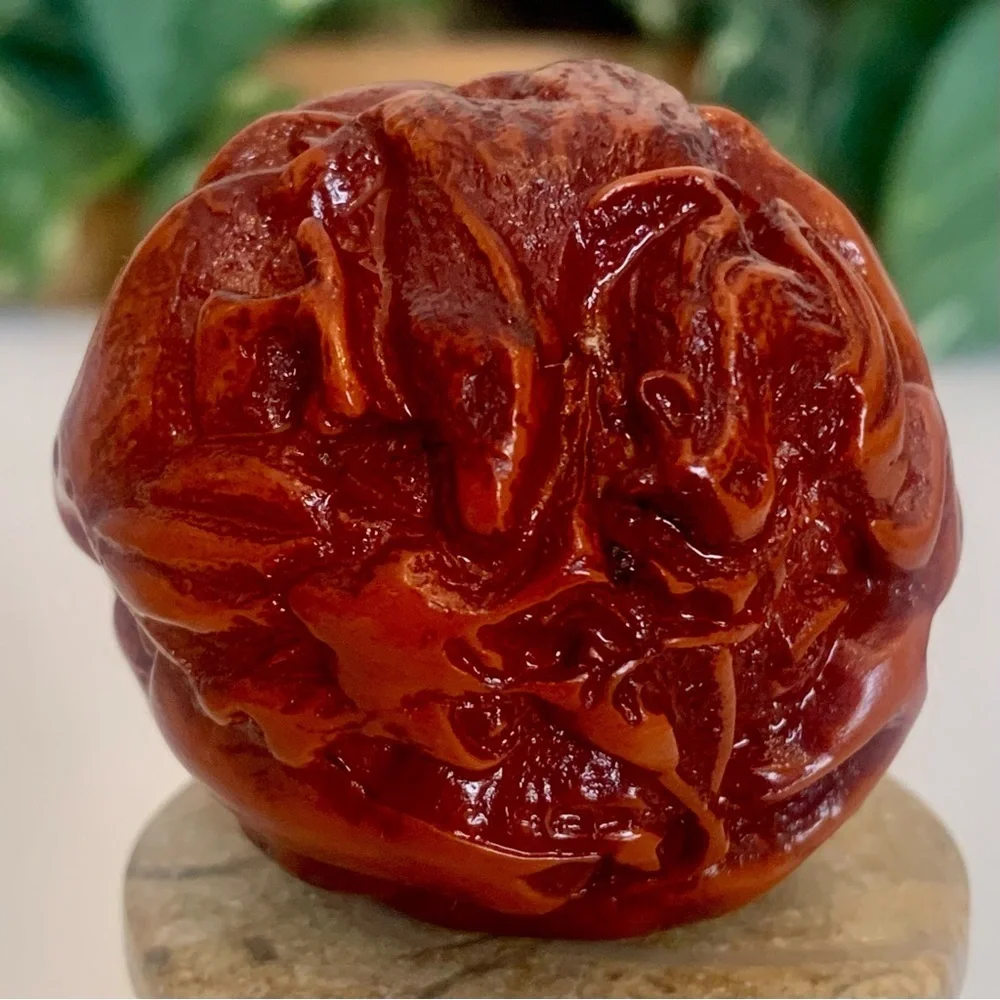 Red Faux Amber Carved Chinese Zodiac Ball 12 Animals Horse Rat Monkey Ram 1.8